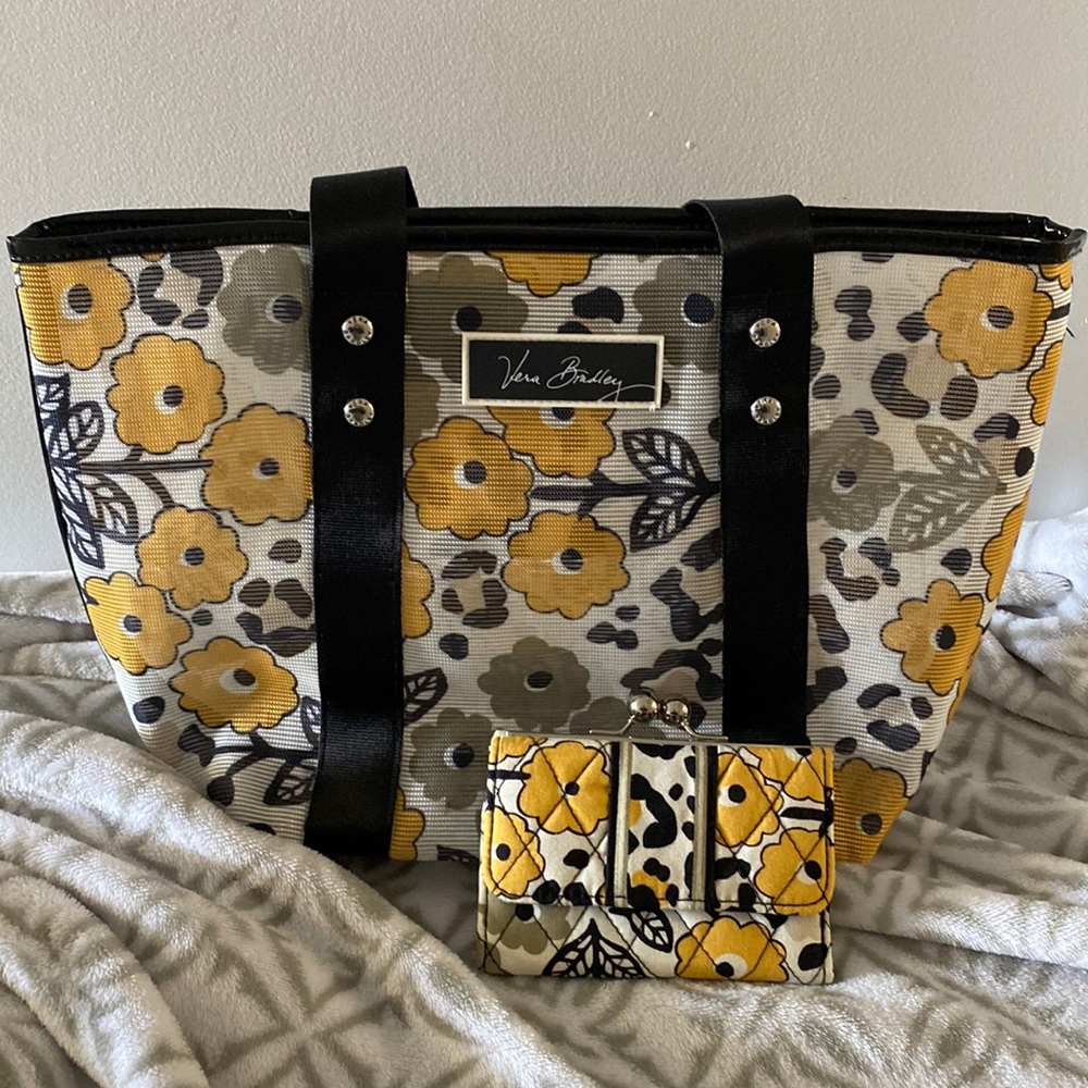 Vera Bradley Yellow Floral Tote with Matching Wallet